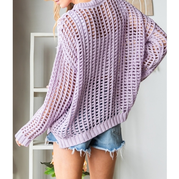 #464 🛑48 S,M,L Chic Boho Loose Fit Crochet Sweater Top - Picture 5 of 15